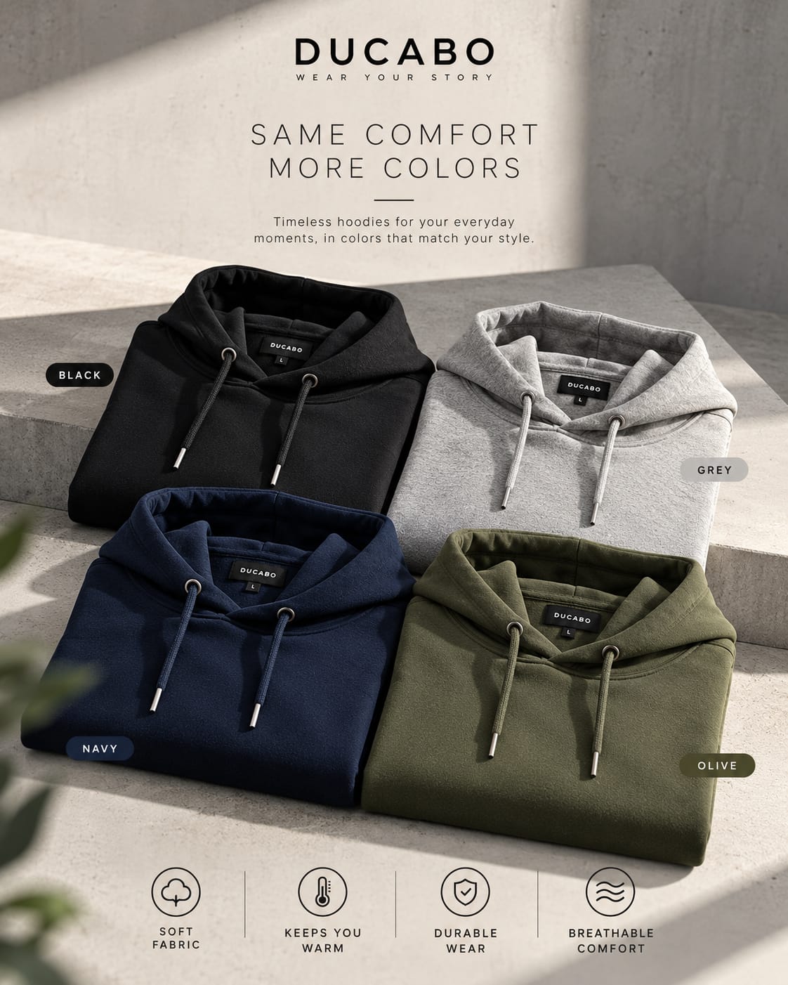 DUCABO Men's Classic Pullover Hoodie – Black