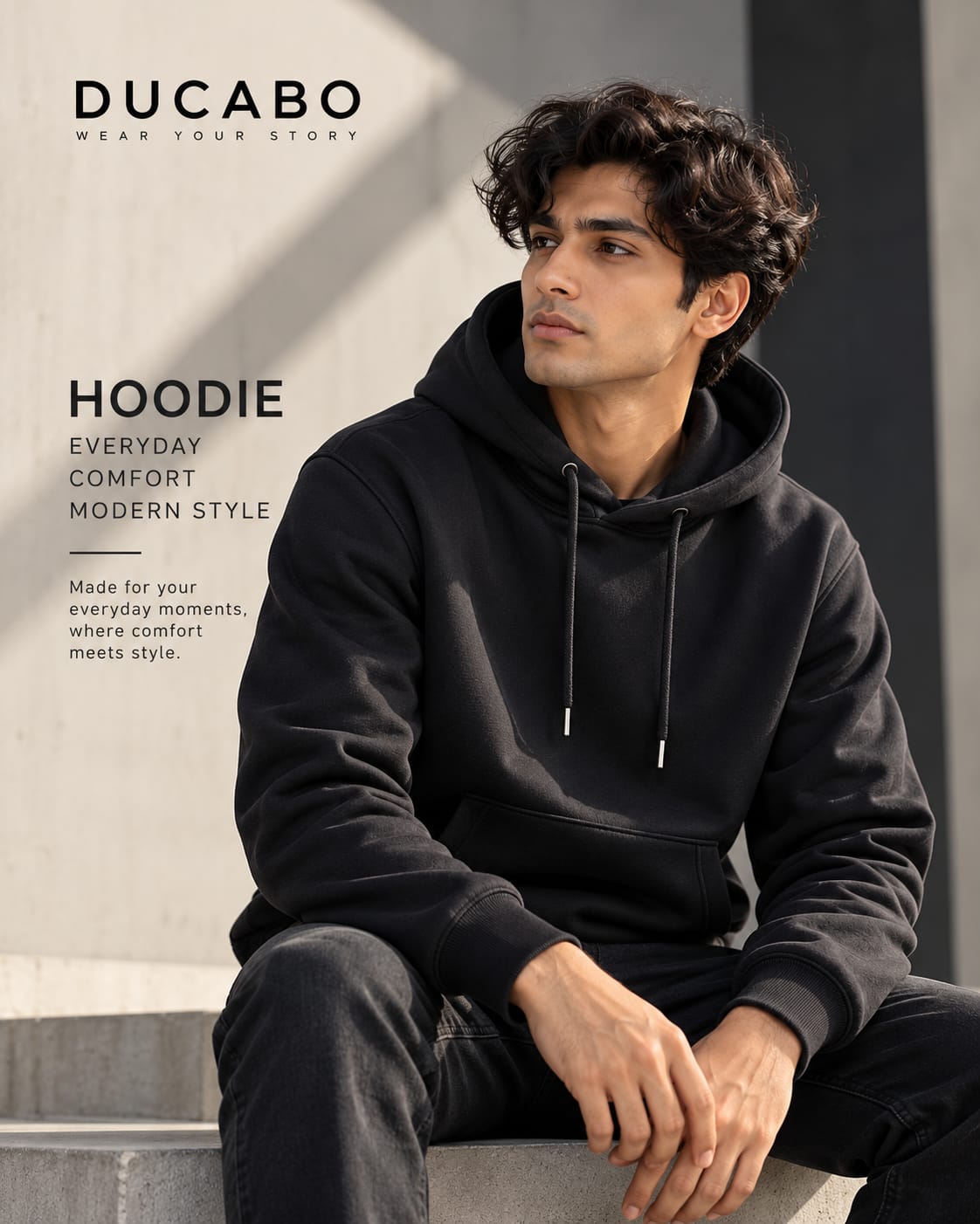 DUCABO Men's Classic Pullover Hoodie – Black