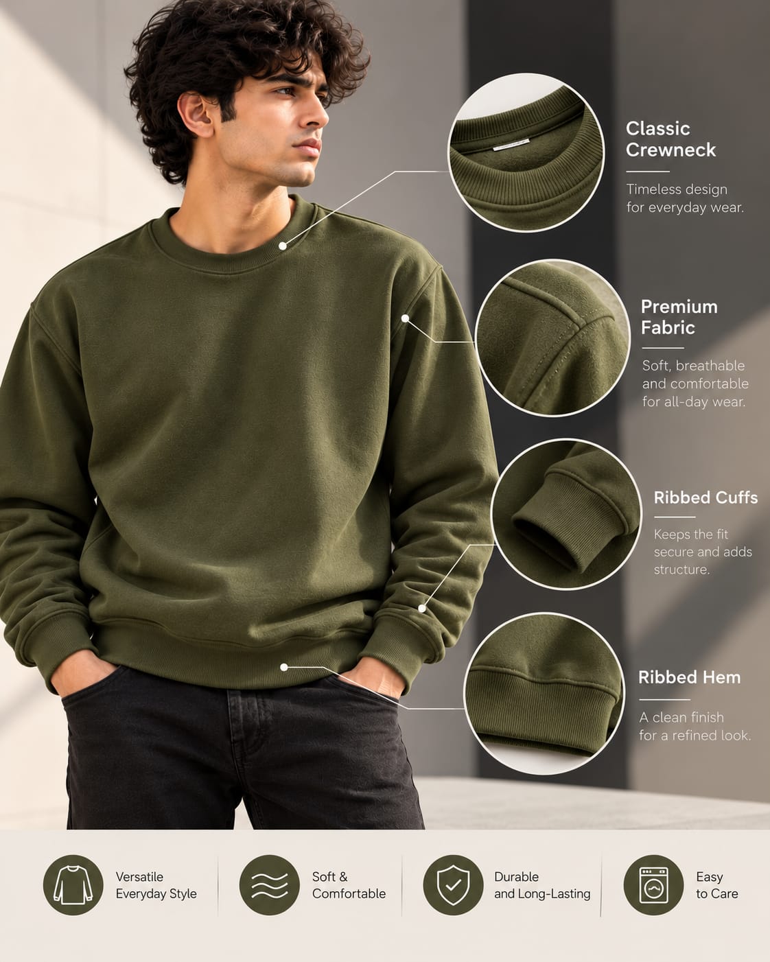 DUCABO Classic Crewneck Sweatshirt – Olive Green